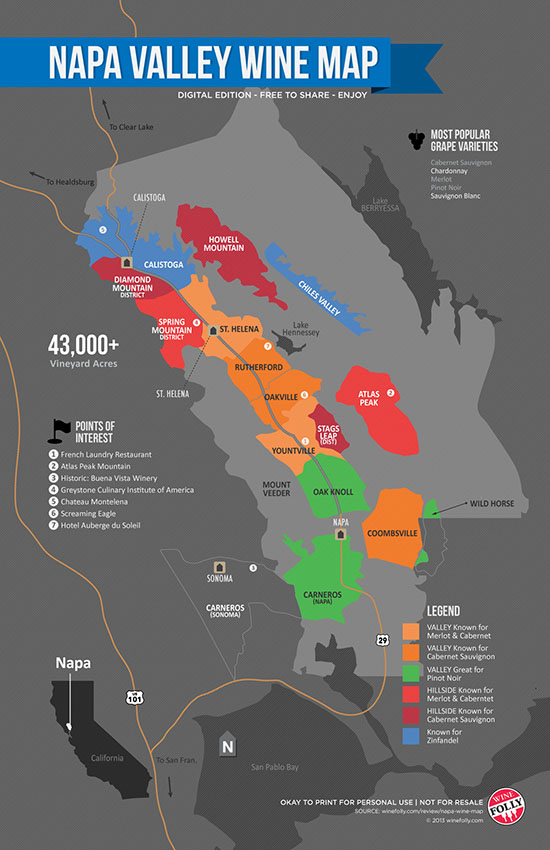 Bản đồ vùng vang Napa Valley California