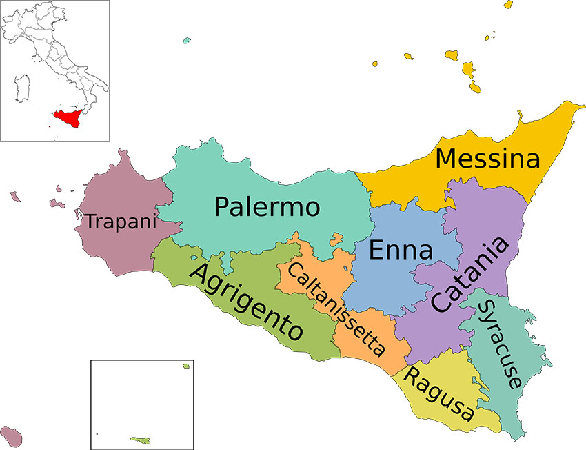 Bản đồ vùng rượu vang Sicily